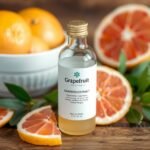 Fľaša grapefruitového jadrového extraktu s plodmi grapefruitu