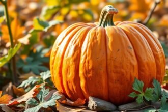 Tekvica ležiaca medzi jesennými listami, symbol zdravia.