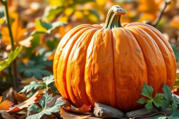 Tekvica ležiaca medzi jesennými listami, symbol zdravia.