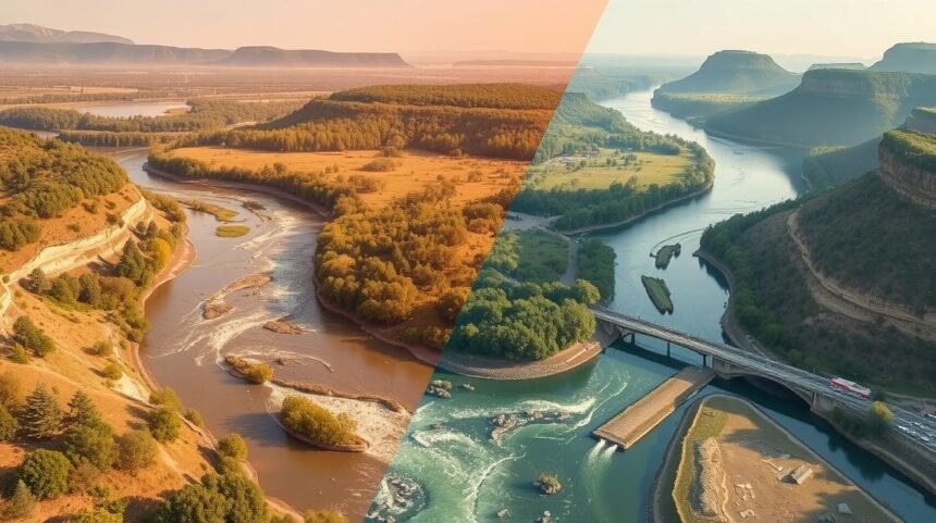 Rôzne ekosystémy riek s výraznými environmentálnymi zmenami.