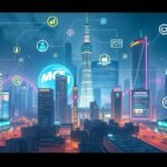 Moderné mesto s digitálnymi signálmi a technológiou