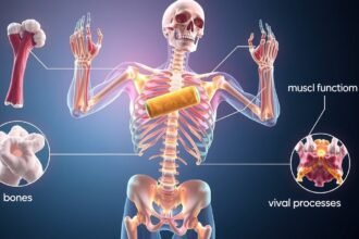 Ilustrácia vplyvu vápnika na kosti a svalovú funkciu v tele.
