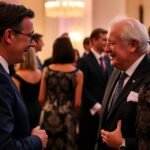 Hlavný patrón diskutuje na podujatí s účastníkmi.