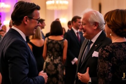 Hlavný patrón diskutuje na podujatí s účastníkmi.