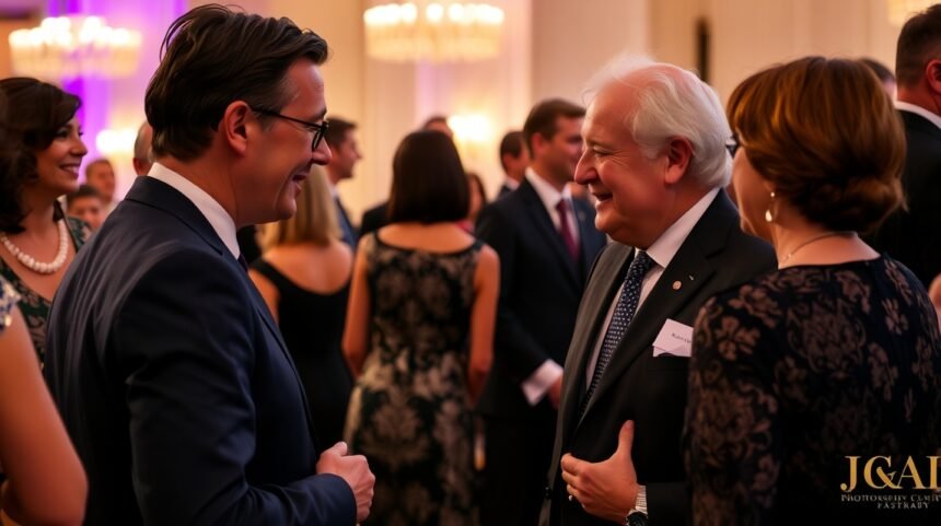 Hlavný patrón diskutuje na podujatí s účastníkmi.