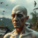 Muž s rozoznateľnými znakmi obavy a vtákmi v pozadí