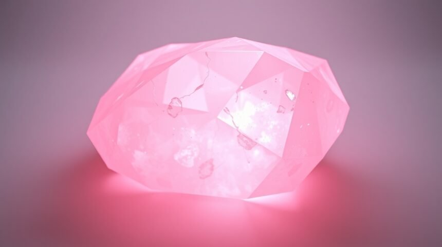 Ružový kremeň osvetlený lesklými odtieňmi svetla