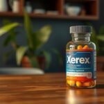 Prípravok Xerex s oranžovými tabletami na drevenom stole